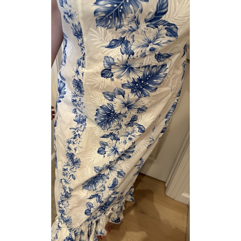 KY'S Made in Hawaii blue Floral 100% Cotton‎ ruffled Maxi Dress XL 3X  NWT - Picture 8 of 16